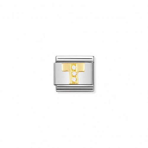 Nomination Classic Link Gold and Cubic Zirconia Letter T Charm