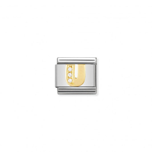 Nomination Classic Link Gold and Cubic Zirconia Letter U Charm