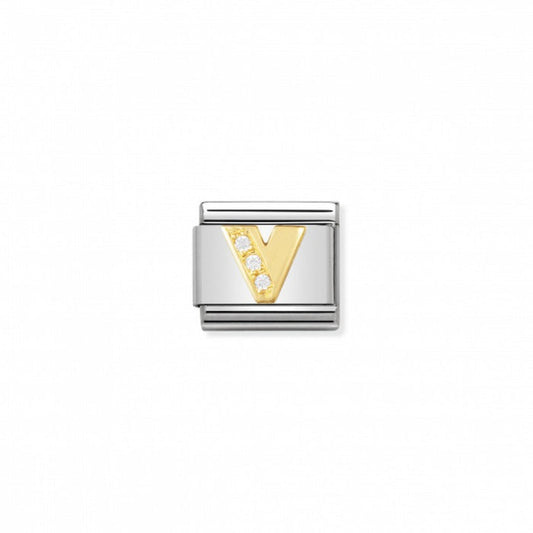 Nomination Classic Link Gold and Cubic Zirconia Letter V Charm