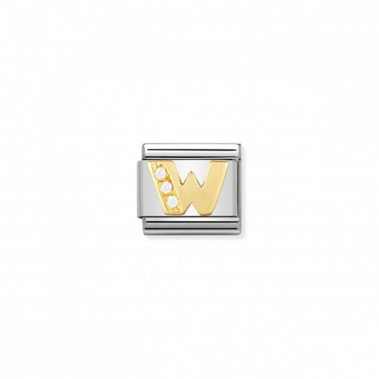 Nomination Classic Link Gold and Cubic Zirconia Letter W Charm