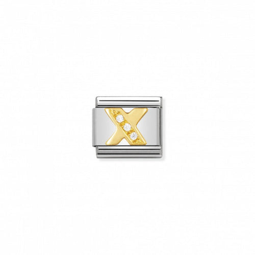 Nomination Classic Link Gold and Cubic Zirconia Letter X Charm