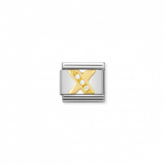 Nomination Classic Link Gold and Cubic Zirconia Letter X Charm