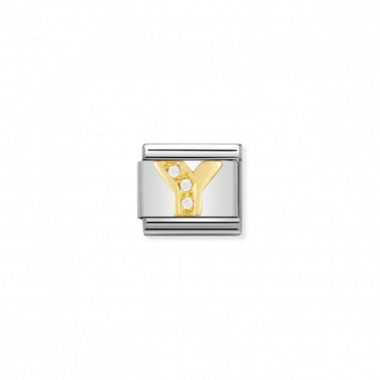 Nomination Classic Link Gold and Cubic Zirconia Letter Y Charm