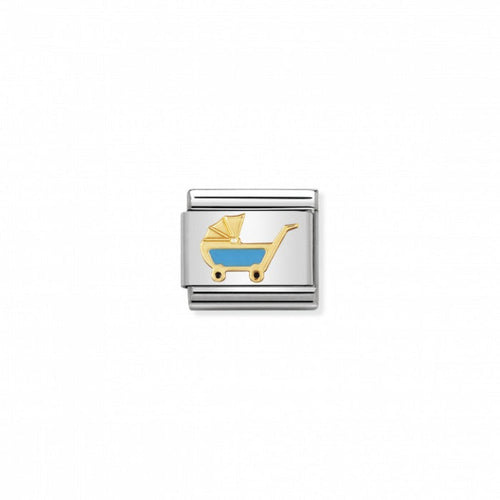 Nomination Classic Link Gold and Enamel Blue Pram Charm
