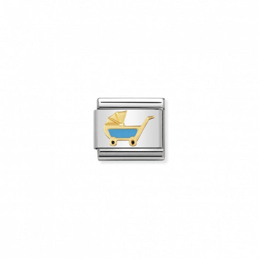 Nomination Classic Link Gold and Enamel Blue Pram Charm