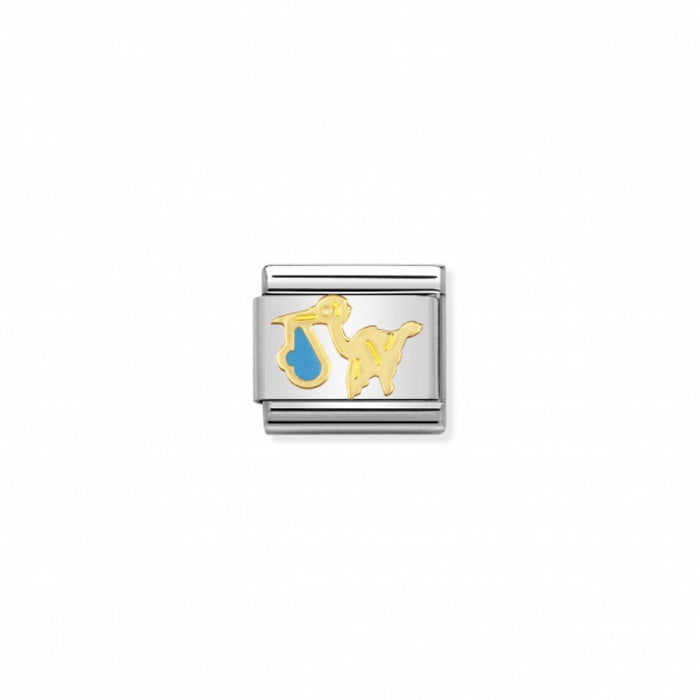 Nomination Classic Link Gold and Enamel Blue Stork Charm