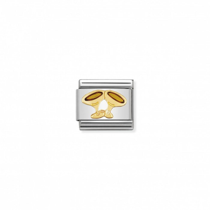 Nomination Classic Link Gold and Enamel Champagne Glasses Charm