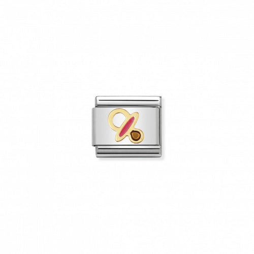 Nomination Classic Link Gold and Enamel Pink Pacifier Dummy Charm