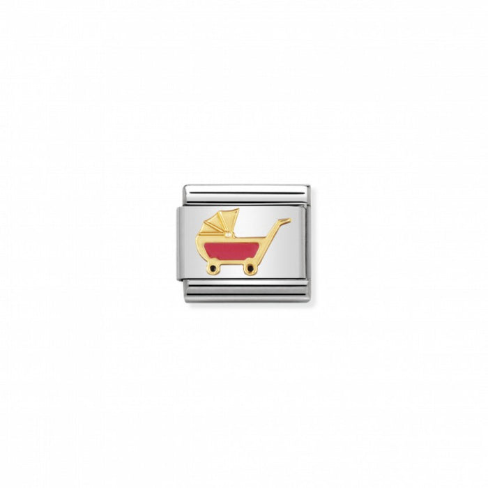 Nomination Classic Link Gold and Enamel Pink Pram Charm