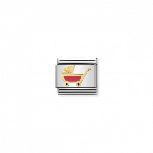 Nomination Classic Link Gold and Enamel Pink Pram Charm