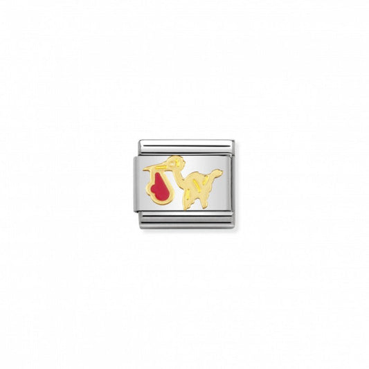 Nomination Classic Link Gold and Enamel Pink Stork Charm