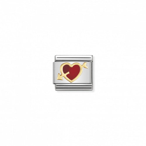 Nomination Classic Link Gold and Enamel Red Heart with Arrow Charm