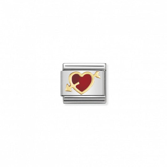 Nomination Classic Link Gold and Enamel Red Heart with Arrow Charm