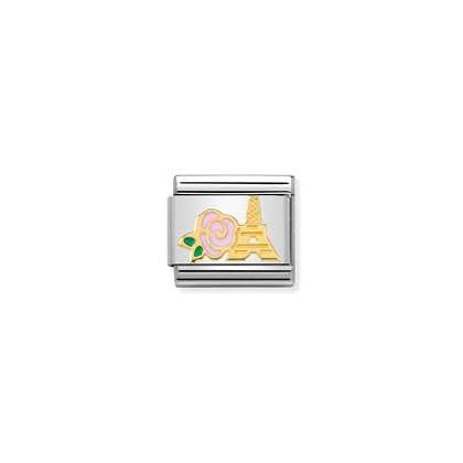 Nomination Classic Link Madame Monsieur 18K Gold Pink Rose and Eiffel Tower
