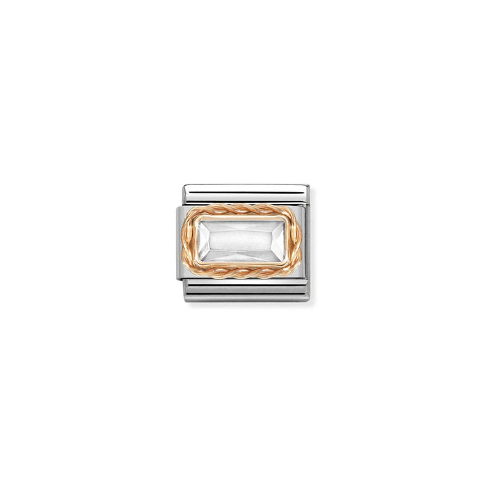 Nomination Classic Link Rose Gold Rectangular CZ - White