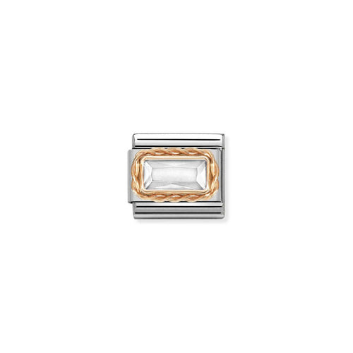 Nomination Classic Link Rose Gold Rectangular CZ - White