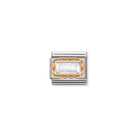 Nomination Classic Link Rose Gold Rectangular CZ - White