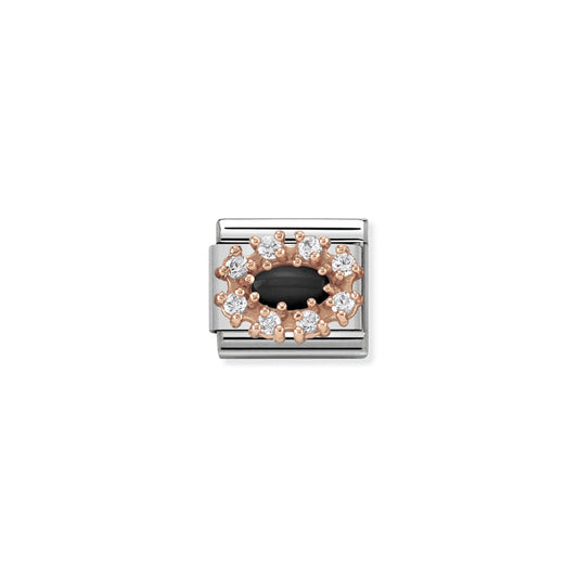 Nomination Classic Link Stones 9K Rose Gold and Cubic Zirconia Black Agate