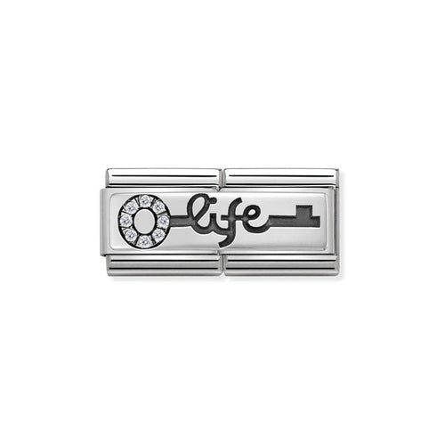 Nomination Classsic Double Link Cubic Zirconia and Silver Key Life Charm