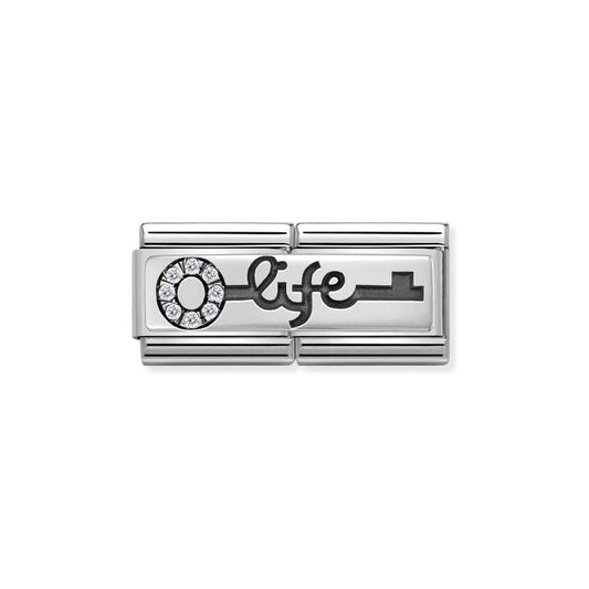 Nomination Classsic Double Link Cubic Zirconia and Silver Key Life Charm