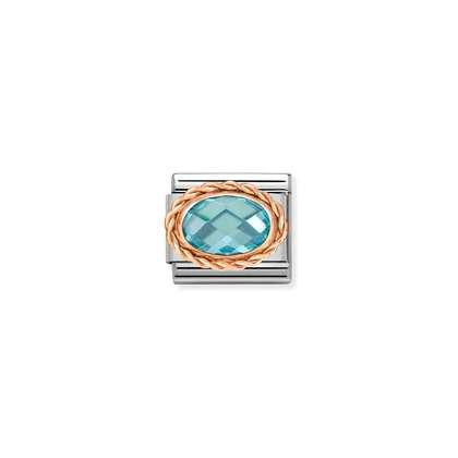 Nomination Oval Facete In Steel and 9k Gold - Light Blue