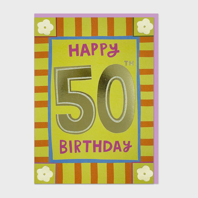 Raspberry Blossom Happy 50th Birthday Greetings Card