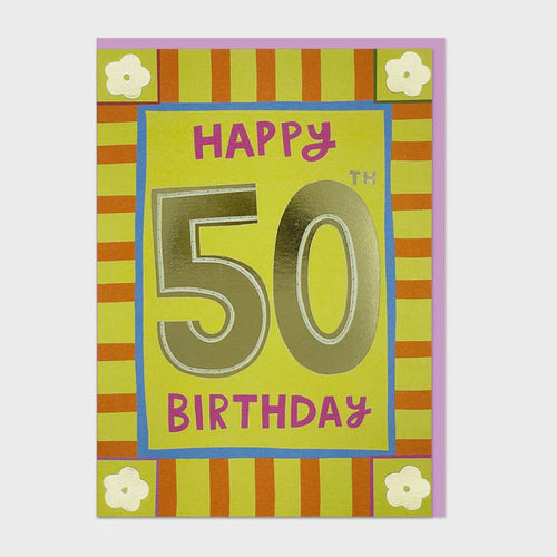 Raspberry Blossom Happy 50th Birthday Greetings Card