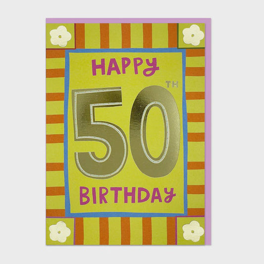 Raspberry Blossom Happy 50th Birthday Greetings Card