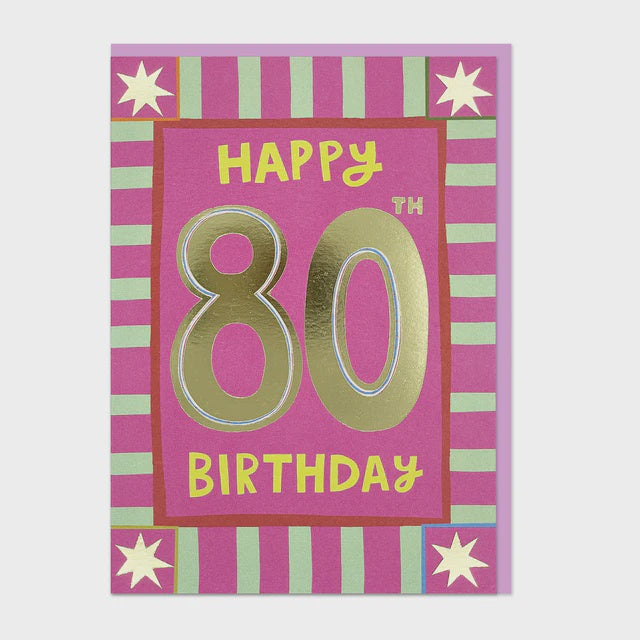 Raspberry Blossom Happy 80th Birthday Greetings Card