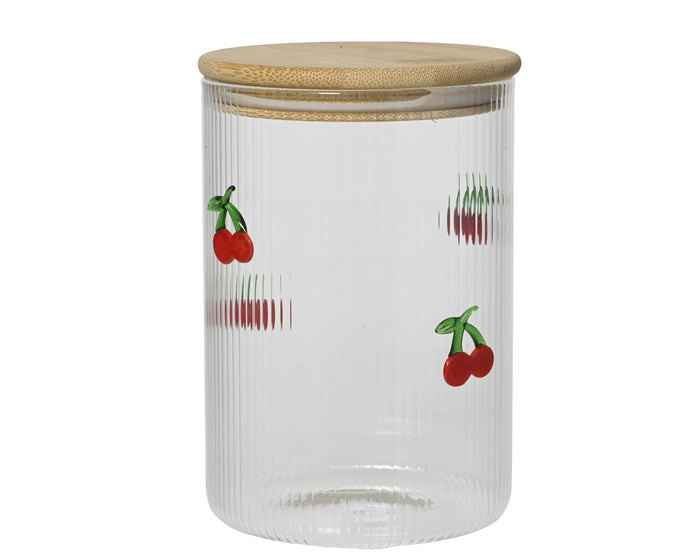 Ribbed Glass Jar With Cherry Details
