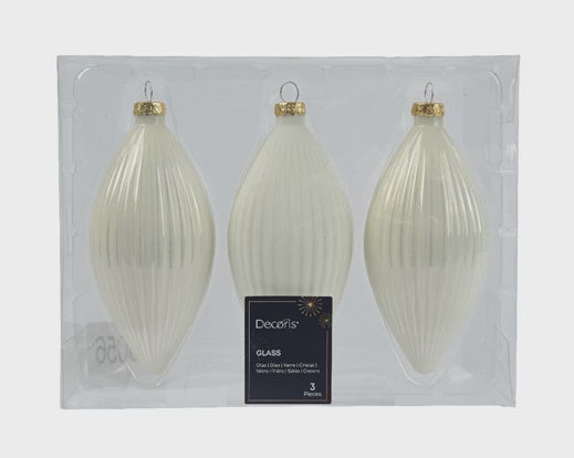 Set of Three Oval Glass Hanging Decorations - Wool White