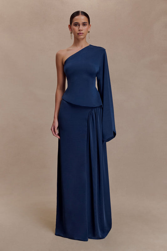 Vivica Slinky Gathered Maxi Skirt - Midnight Navy