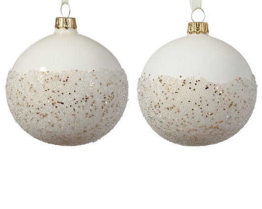 Wool White Beaded  Enamel Glass Bauble