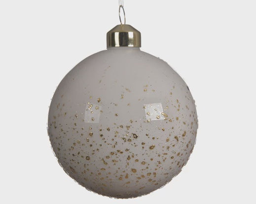 Wool White Gold Flecked Glass Bauble - 8cm