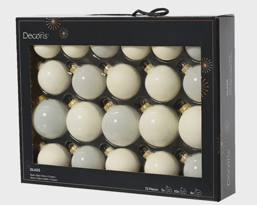 Wool White Mix Glass Bauble Set - 7cm